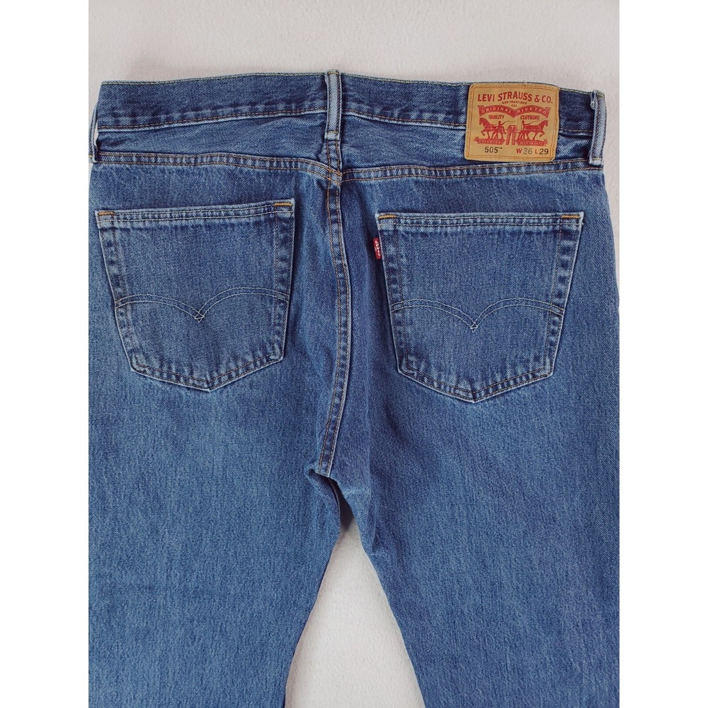 Levis 505 Jeans Mens 36x29 Blue Regular Straight Stone Wash Red Tab Work Pants - Picture 5 of 15